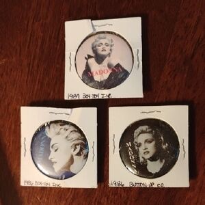 3 VTG Madonna "True Blue" "Boy Toy" Pinback Buttons, 1986-7